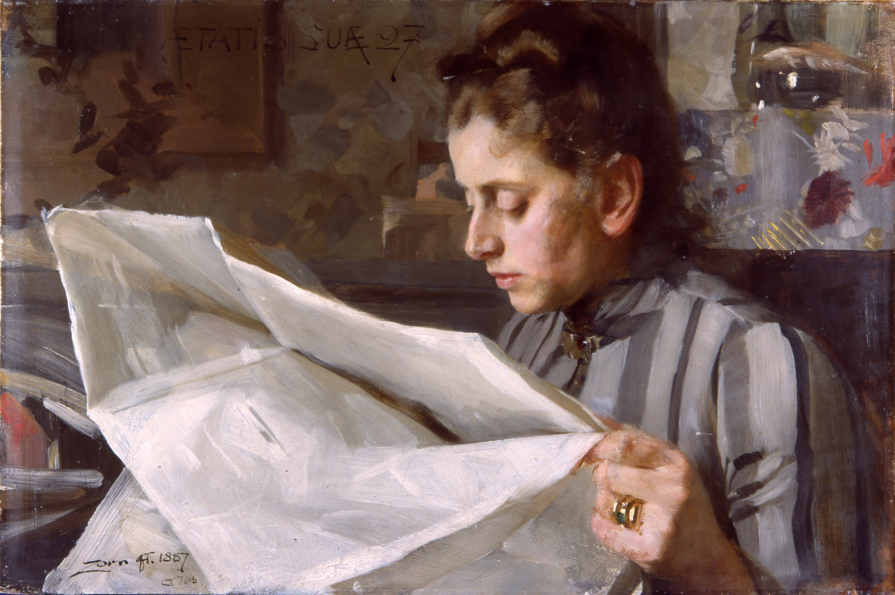 Die lesende Emma Zorn, 1887, Öl auf Leinwand, 40,2 x 60,6 cm, Zornmuseet, Mora © Zornmuseet, Mora